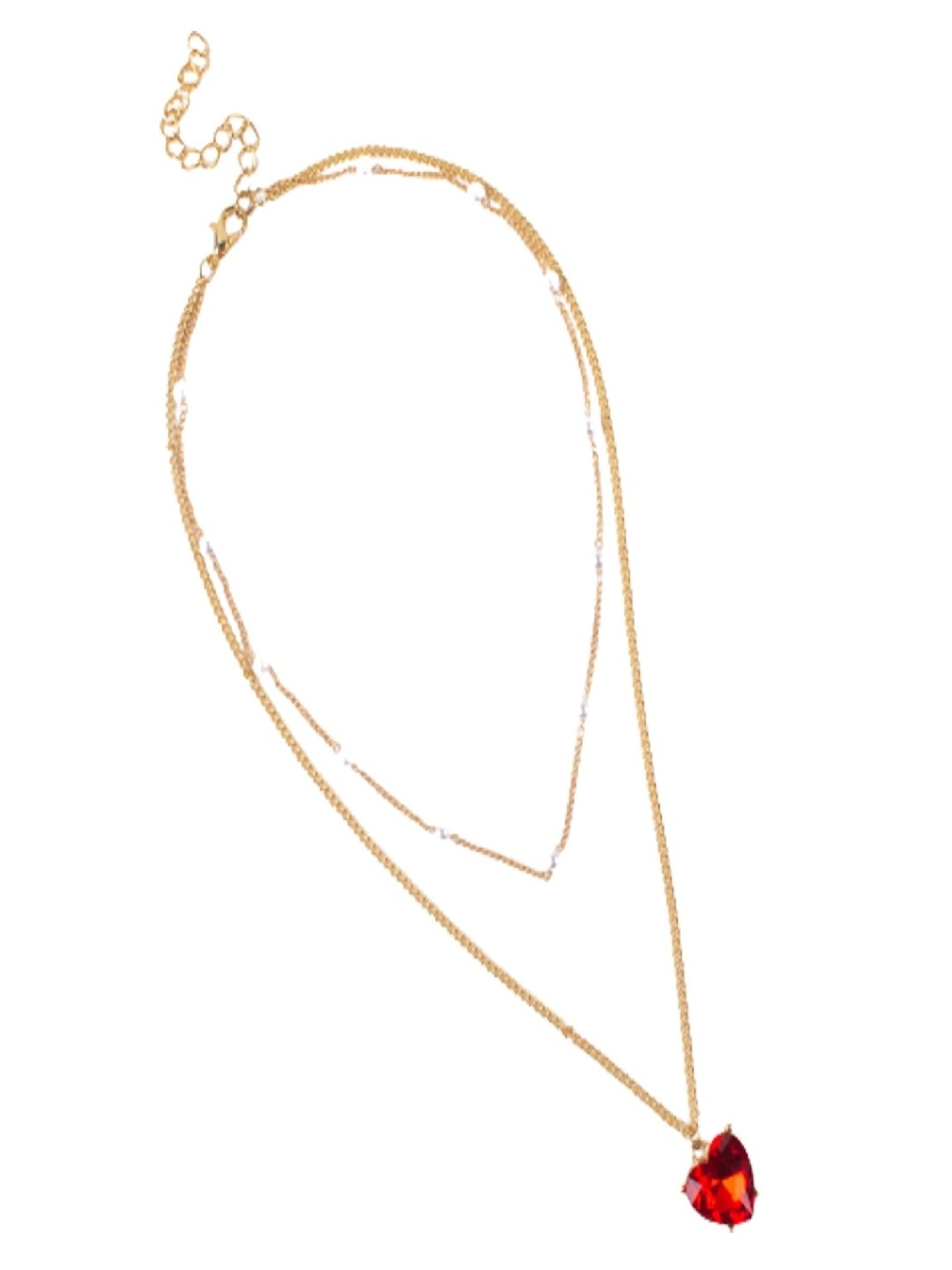 Jewelz Layered Chain Necklace With Heart Shaped Pendant and Pearls for Girls & Women