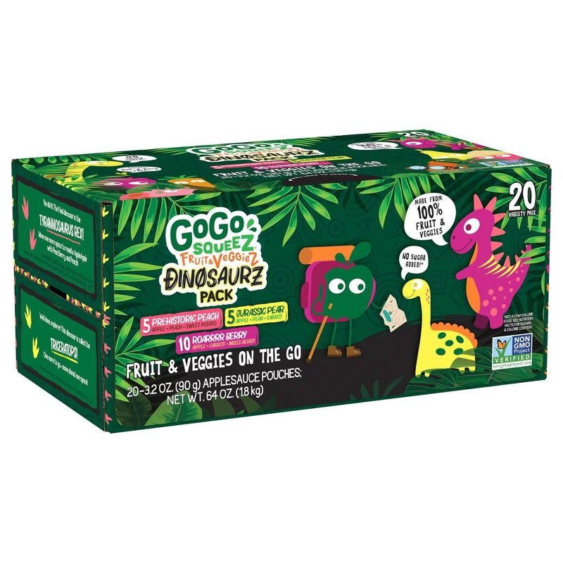 GoGo SqueeZ Fruit & VeggieZ Dino Variety Pack - 3.2oz/20ct