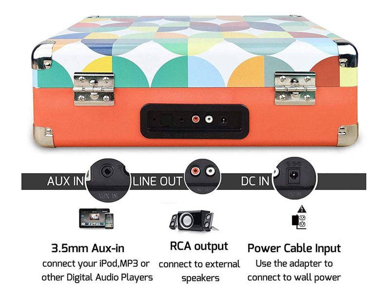 DIGITNOW Record Player, Turntable Suitcase with Multi-function Bluetooth/FM Radio/USB and SD Card Port/Vinyl to MP3 Converter