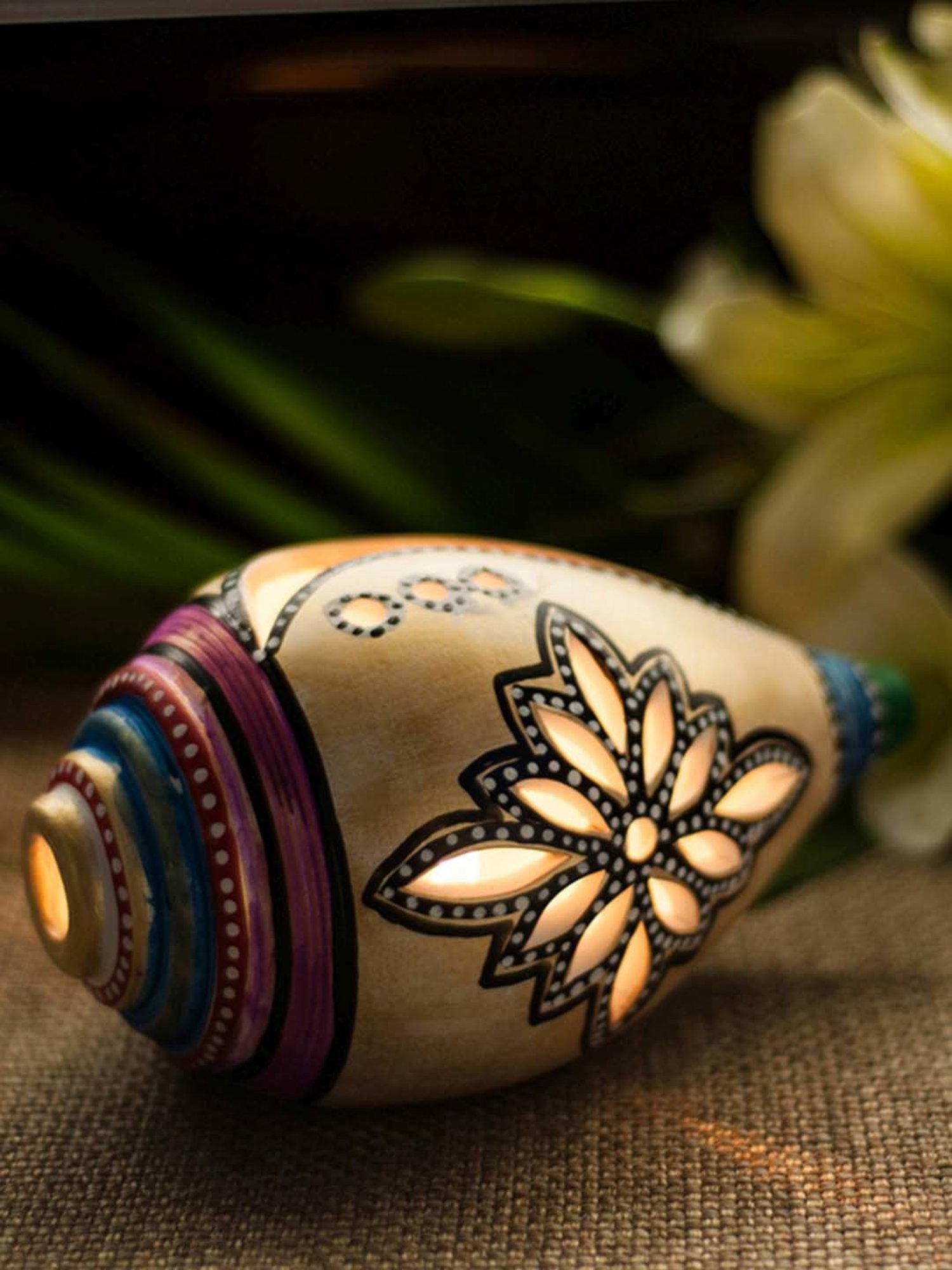 ExclusiveLane Terracotta Handpainted Shankh Shaped Table Tea Light Holder