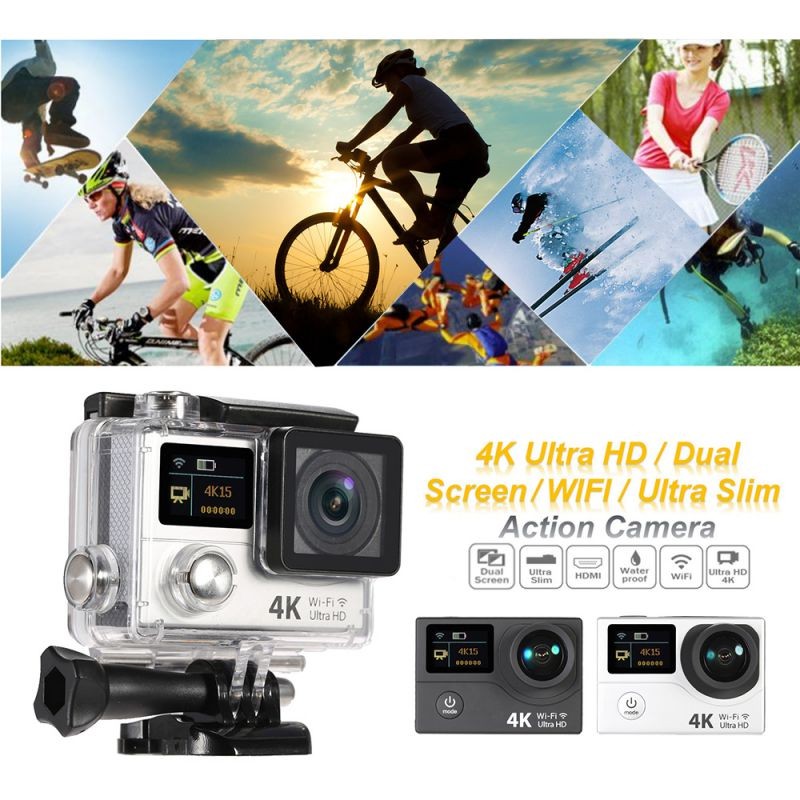 2 Inch Dual Screen LCD Ultra HD Wifi Sports Action Camera 4K 15fps 1080P 60fps 12MP 170&deg; Wide-angle for HDMI Output Waterproof 30m Cam Car DVR FPV