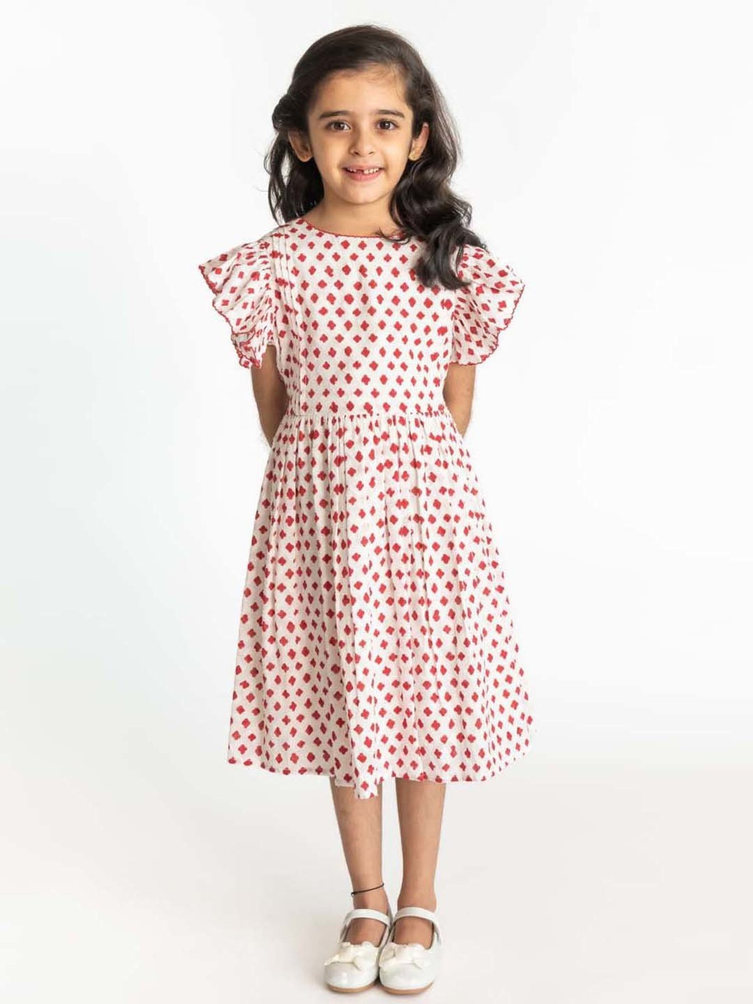 A Little Fable Kids Red & White Cotton Printed Dress