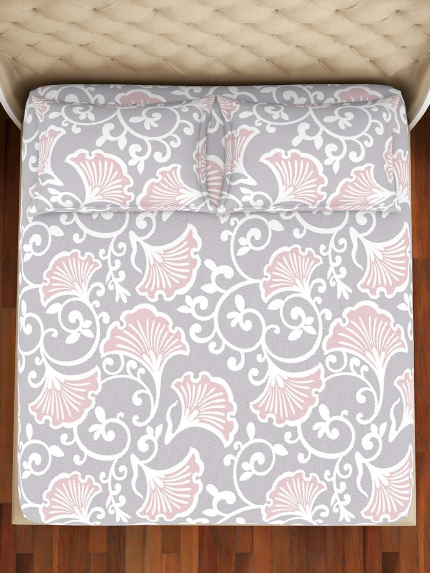 Welspun Abstract Grey & Red 150 TC Cotton Blend King Bedsheet with 2 Pillow Covers