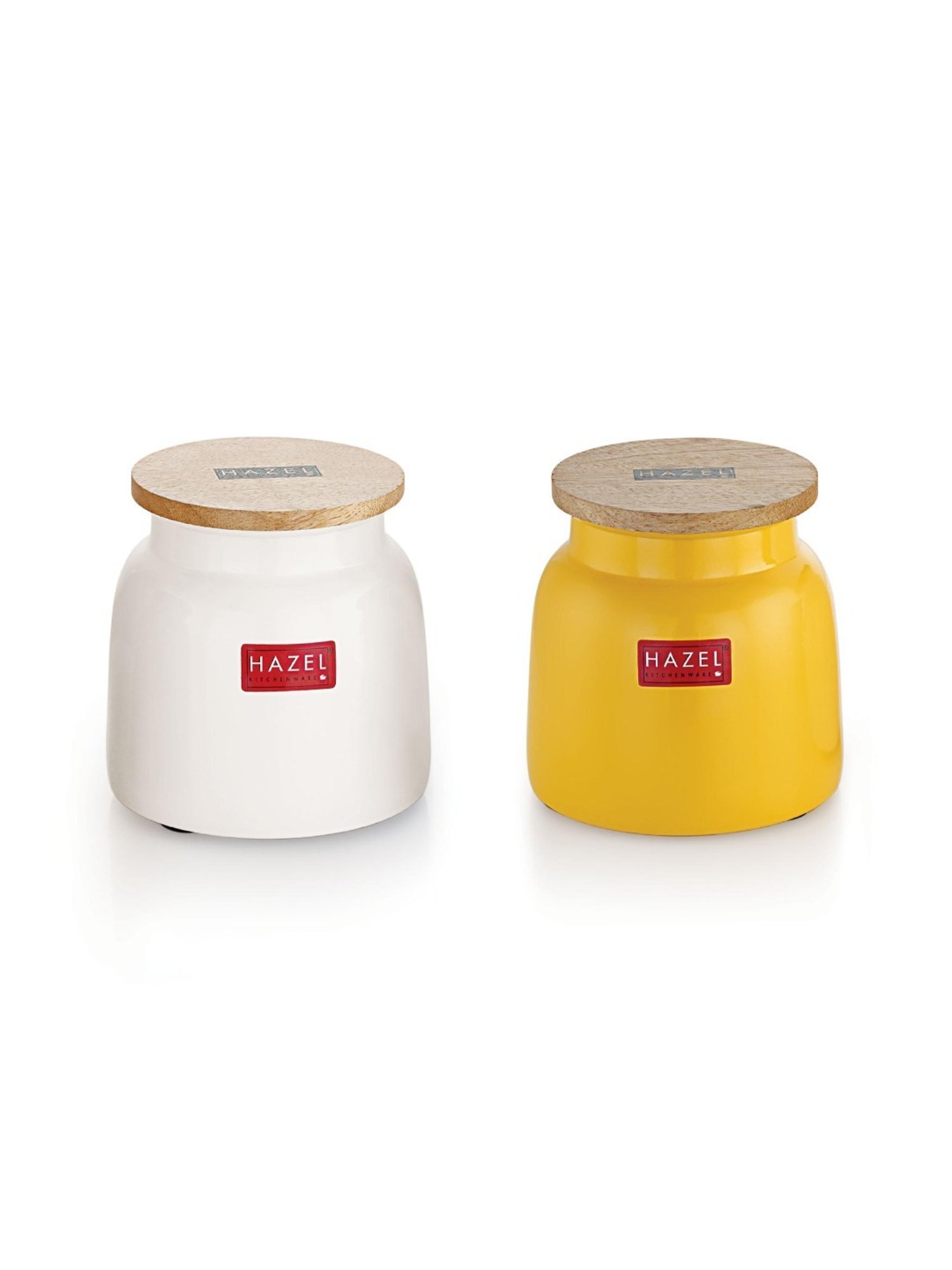 HAZEL Yellow & White Galvanized metal Storage Container with Lid - Set of 2