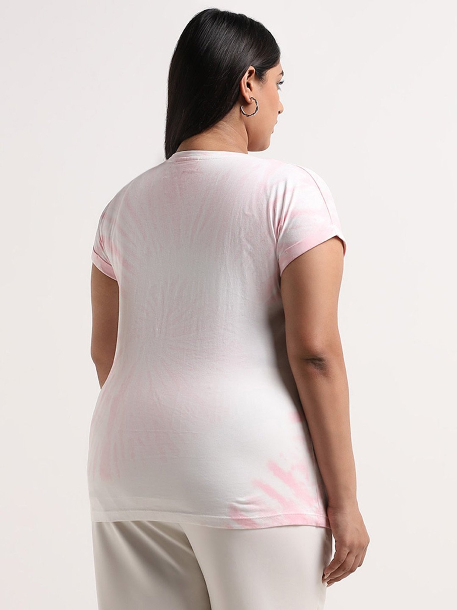 Gia by Westside Light Pink Tie-Dye Patterned T-Shirt