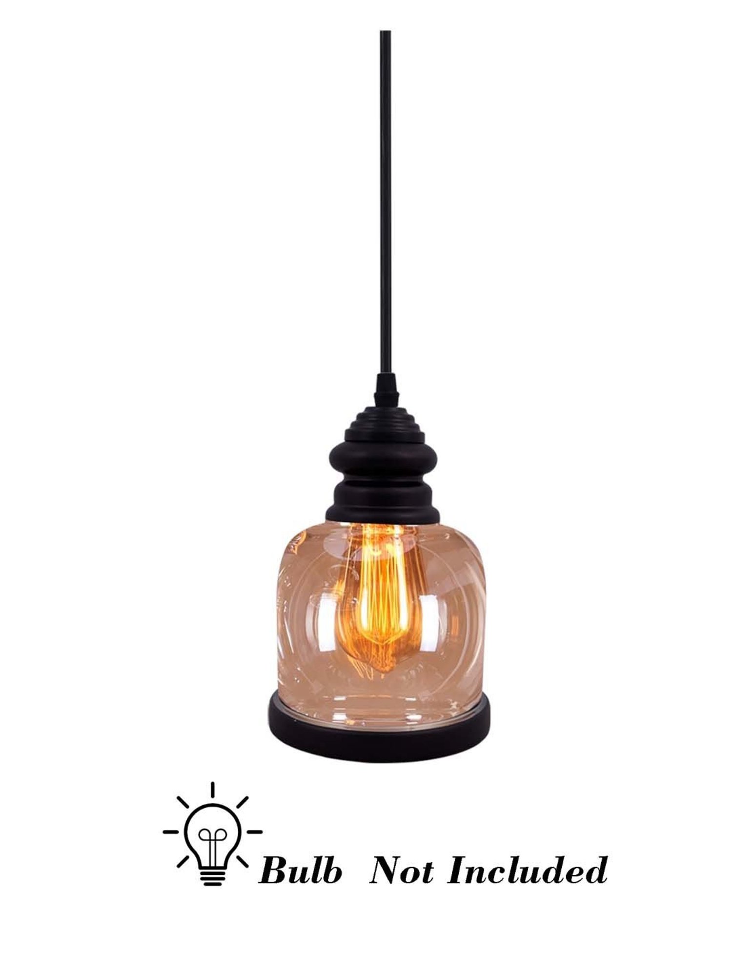 Homesake Amber Black & Transparent Glass Clylindrical Pendant Lamp (Bulb not included)