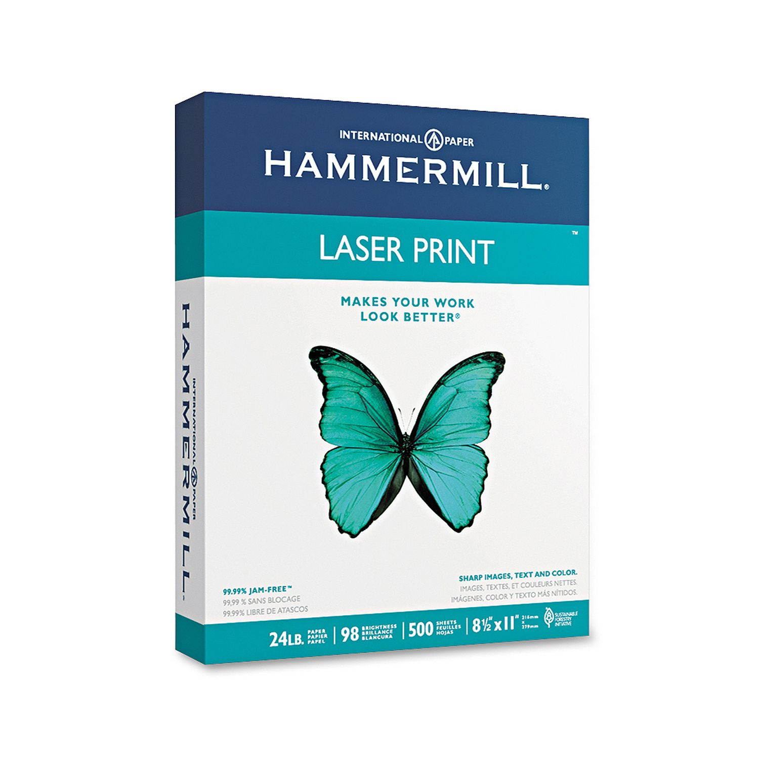 Laser Print Office Paper, 98 Brightness, 24Lb, 8-1/2 X 11, White, 500