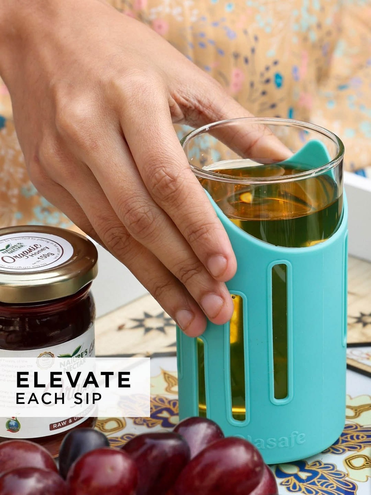 Glasafe Grip 'N' Sip Mellow Green Borosilicate Drinking Glasses & Containers