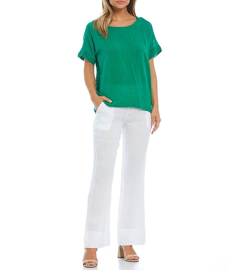 M Made in Italy Short Sleeve Lace Back Cotton Top