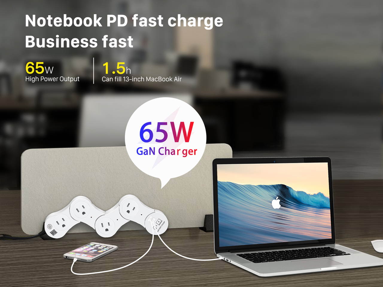 EDO Pivot Power Smart Outlet Smart Power Strip With Five Smart Sockets Work with Amazon Alexa&nbsp;/ Echo/ Dot / Tap, Smart Power Strip No Hub Required,with 65W GaN Charger Fast Charging Module for Macbook