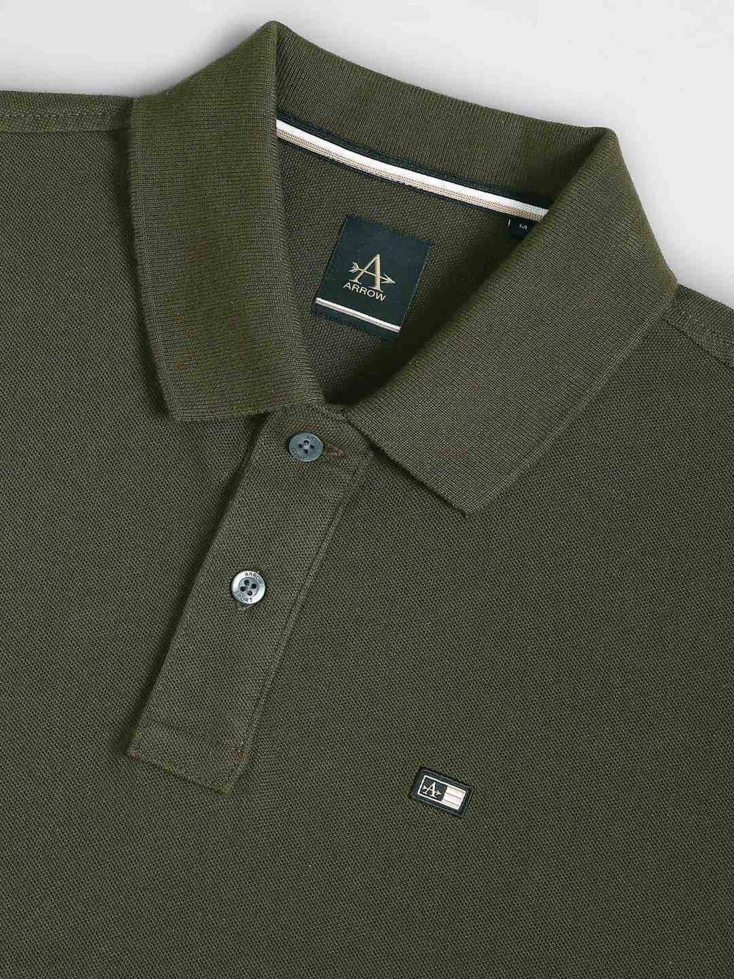 Arrow Sport Olive Cotton Regular Fit Striped Polo T-Shirt