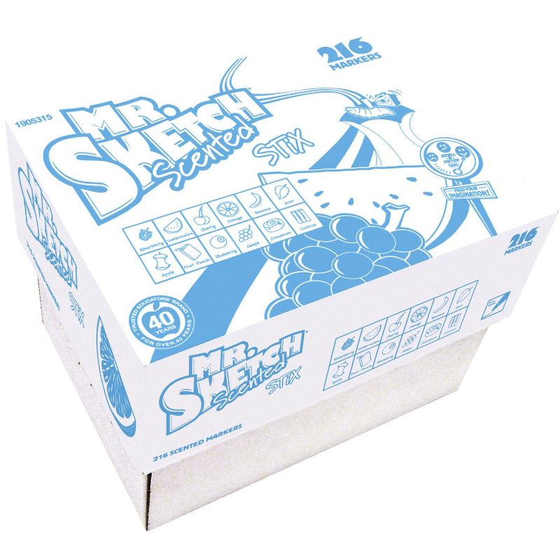 Mr Sketch Premium Scented Stix Non-Toxic Watercolor Marker School pk, Fine Tip, Assorted Colors, set of 216