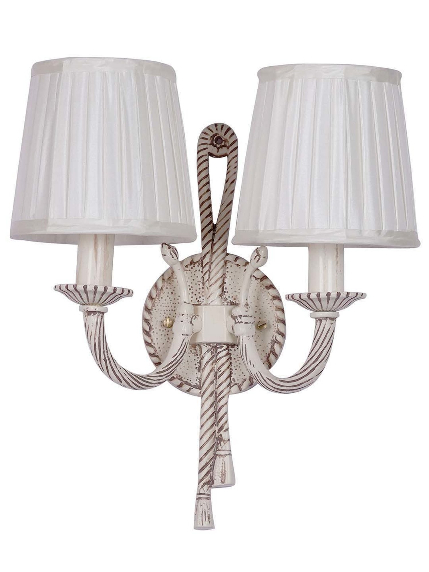 Fos Lighting Knotted Distressed Beige Aluminium 2-In-1 Wall Lamp With Fabric Shade