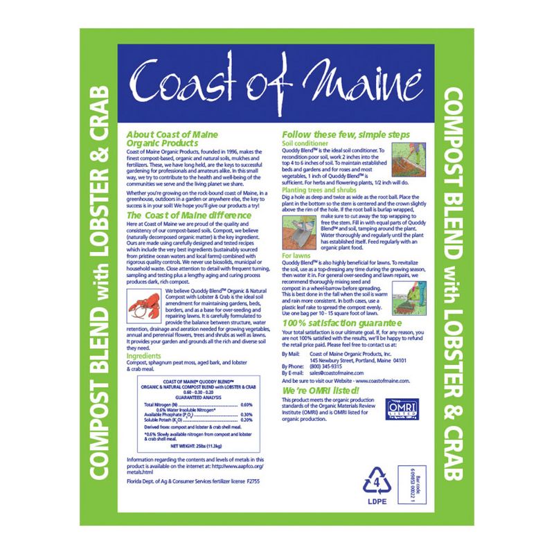 Coast of Maine Quoddy Blend Lobster and Crab Organic Compost Plant Potting Soil Blend Bag for Container Gardens and Flower Pots, 1 Cubic Foot