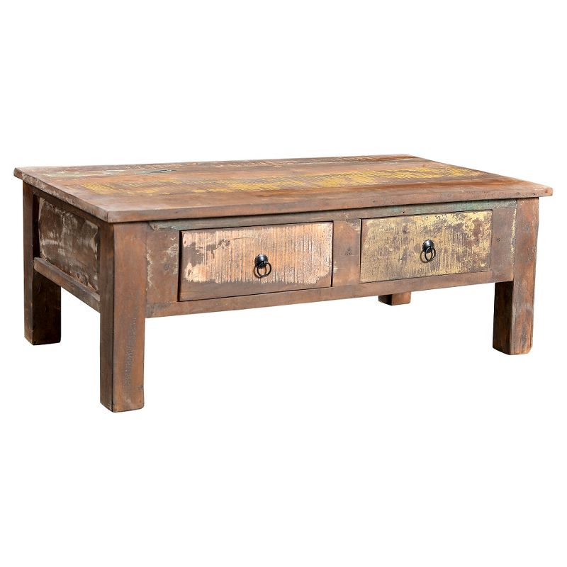 Reclaimed Wood Coffee Table and Double Drawers - (16H x 43W x 24D) -Natural - Timbergirl