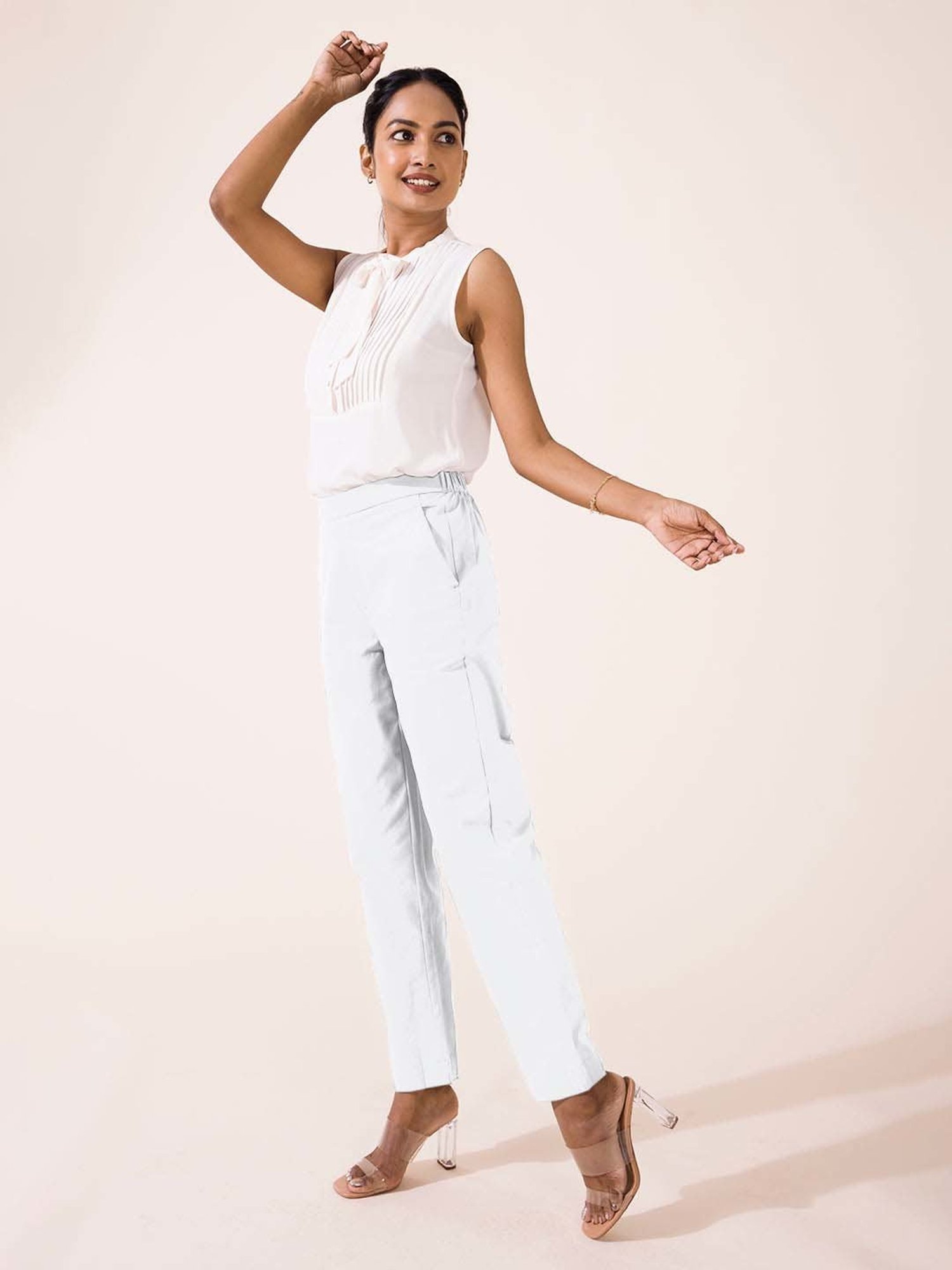 Go Colors! White Mid Rise Formal Trousers