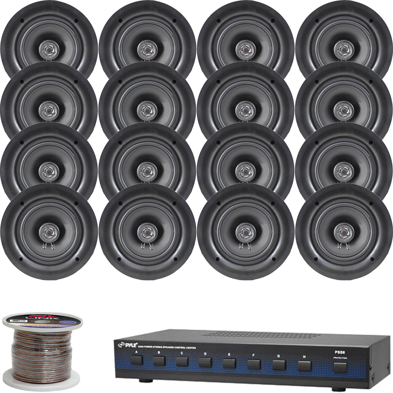 Pyle 8-Channel Speaker Selector, 5.25" In-Ceiling 150W Speaker System w/ Wiring