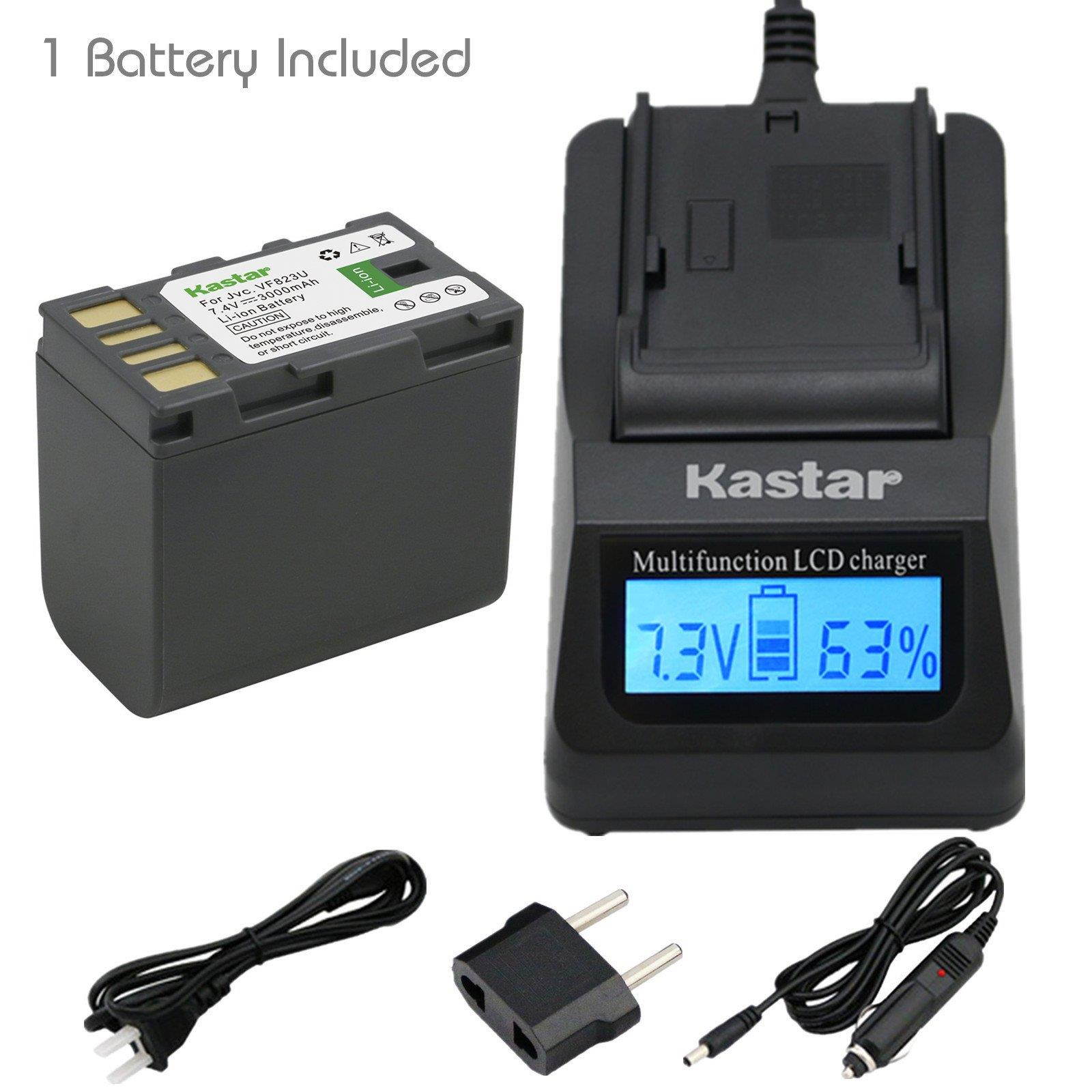 Kastar Fast Charger and Battery (1-Pack) for JVC BN-VF823 BN-VF823U and GY-HM100 GY-HM100U GY-HM150 GY-HM170U GZ-HMZ1 GZ-MG130 GZ-MG131 GZ-MG132 GZ-MG133 GZ-MG134 GZ-MG135 GZ-MG148 GZ-MG150 GZ-MG155