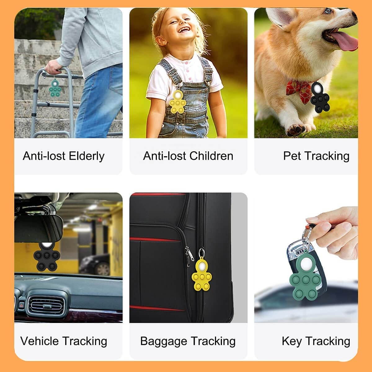 FARSH 3 Pack Silicone Protective Case Compatible Apple AirTags 2021 Tracker, Stress Relief Push POP Bubble Sensory Fidget Toys, Lightweight AirTag Case Cover Holder with Keychain for Dog Collar pet