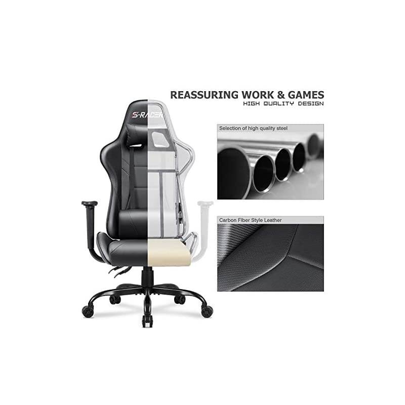 Height Swivel Ergonomic Executive Headrest for Adults Gaming Office Computer High Back Racing Desk Chair PU Leather Adjustable Seat, Black