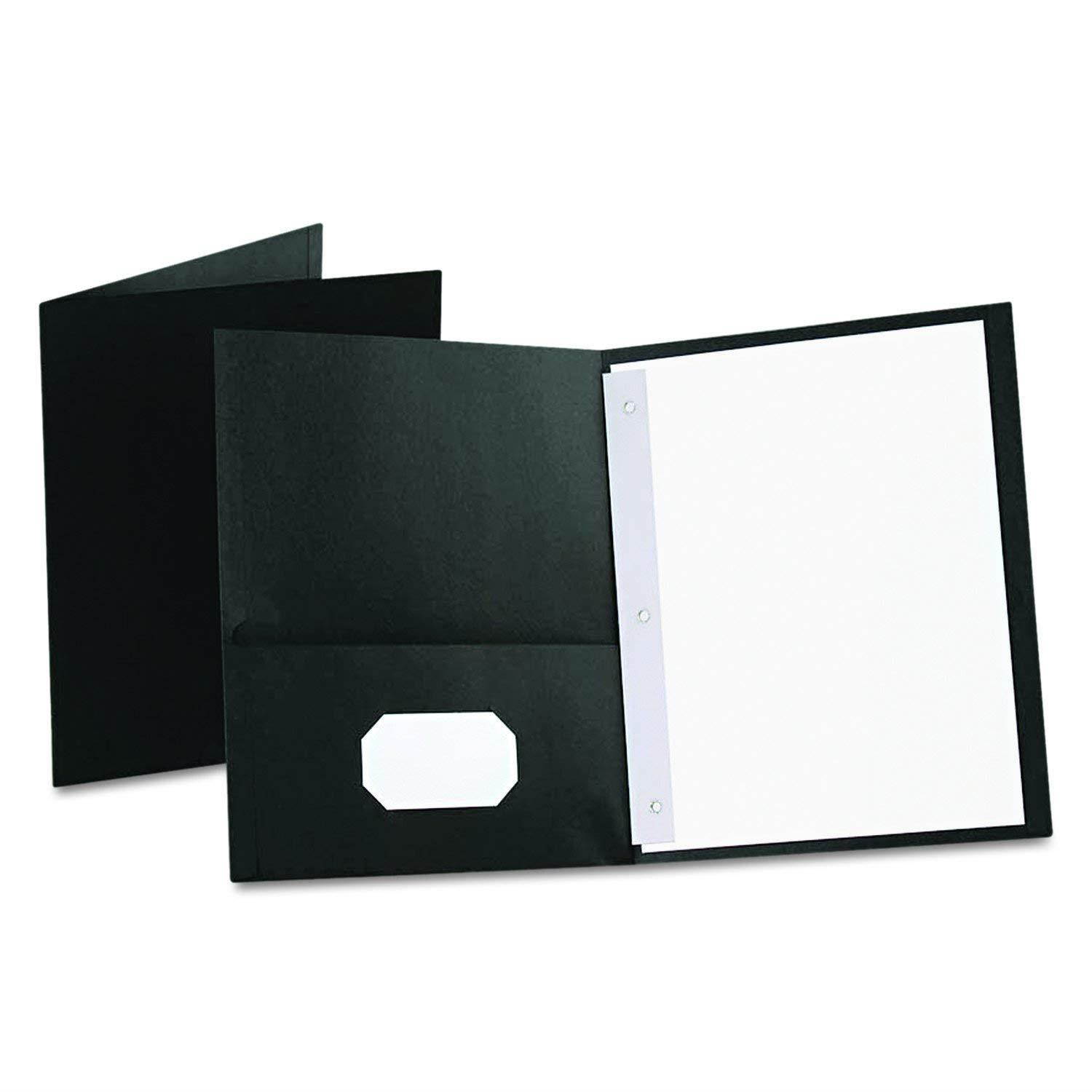 Oxford Two-Pocket Folders w/Fasteners, Black, Letter Size, 25 per box (57706)