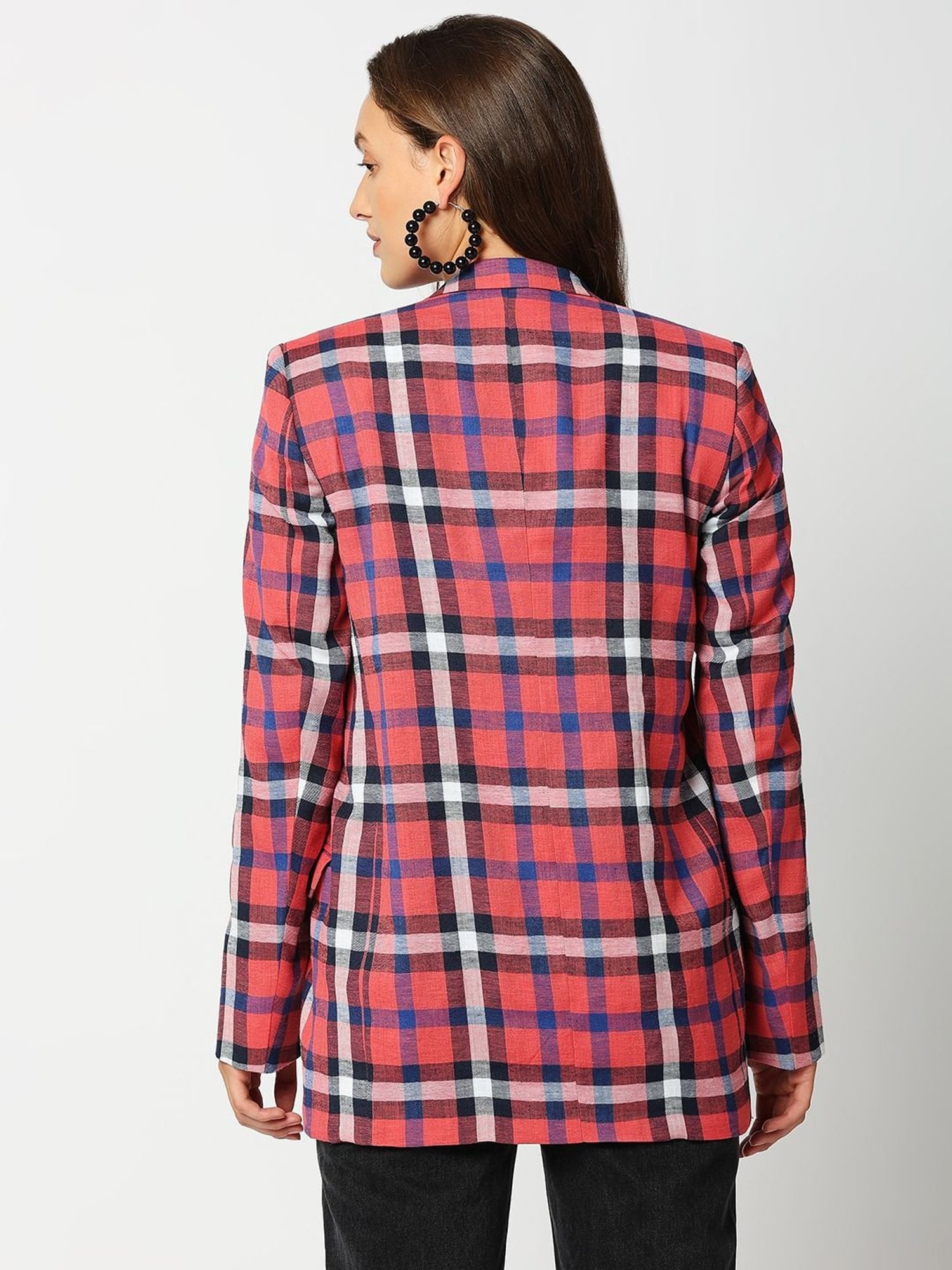 Remanika Red Pure Cotton Chequered Jacket