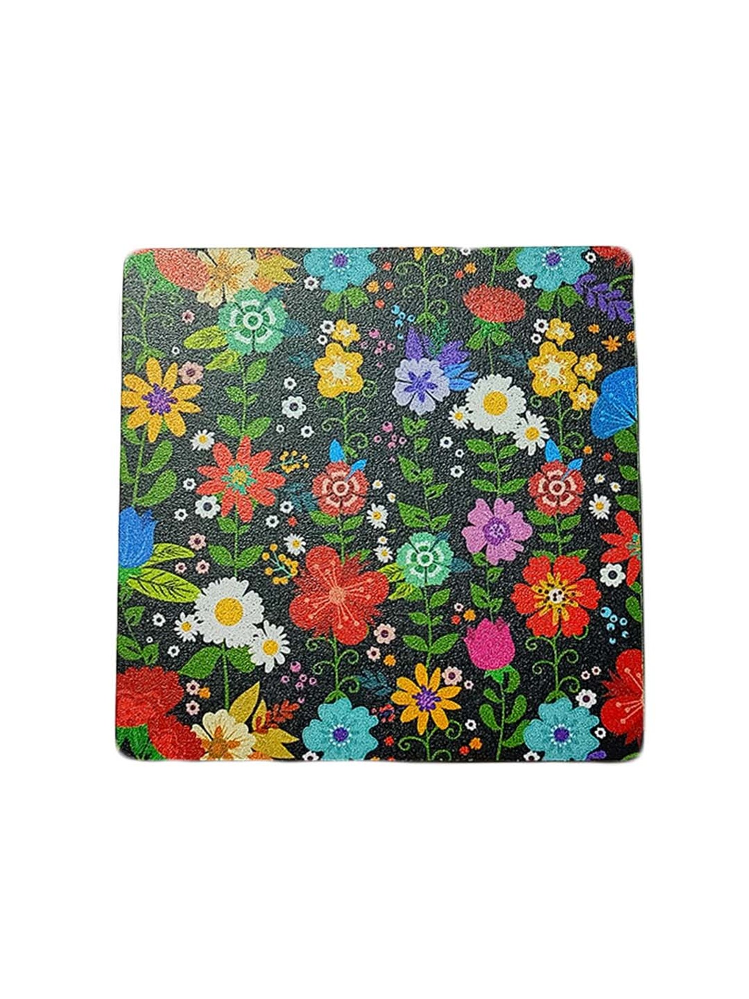 Crayton Multicolor Wooden Floral Printed Square Coasters - Set of 4