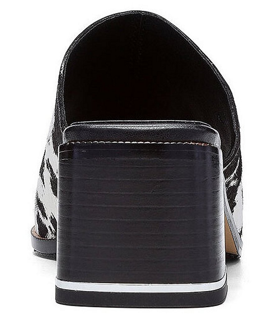 Donald Pliner Hazee Cow Print Calf Hair Block Heel Toe Post Mules
