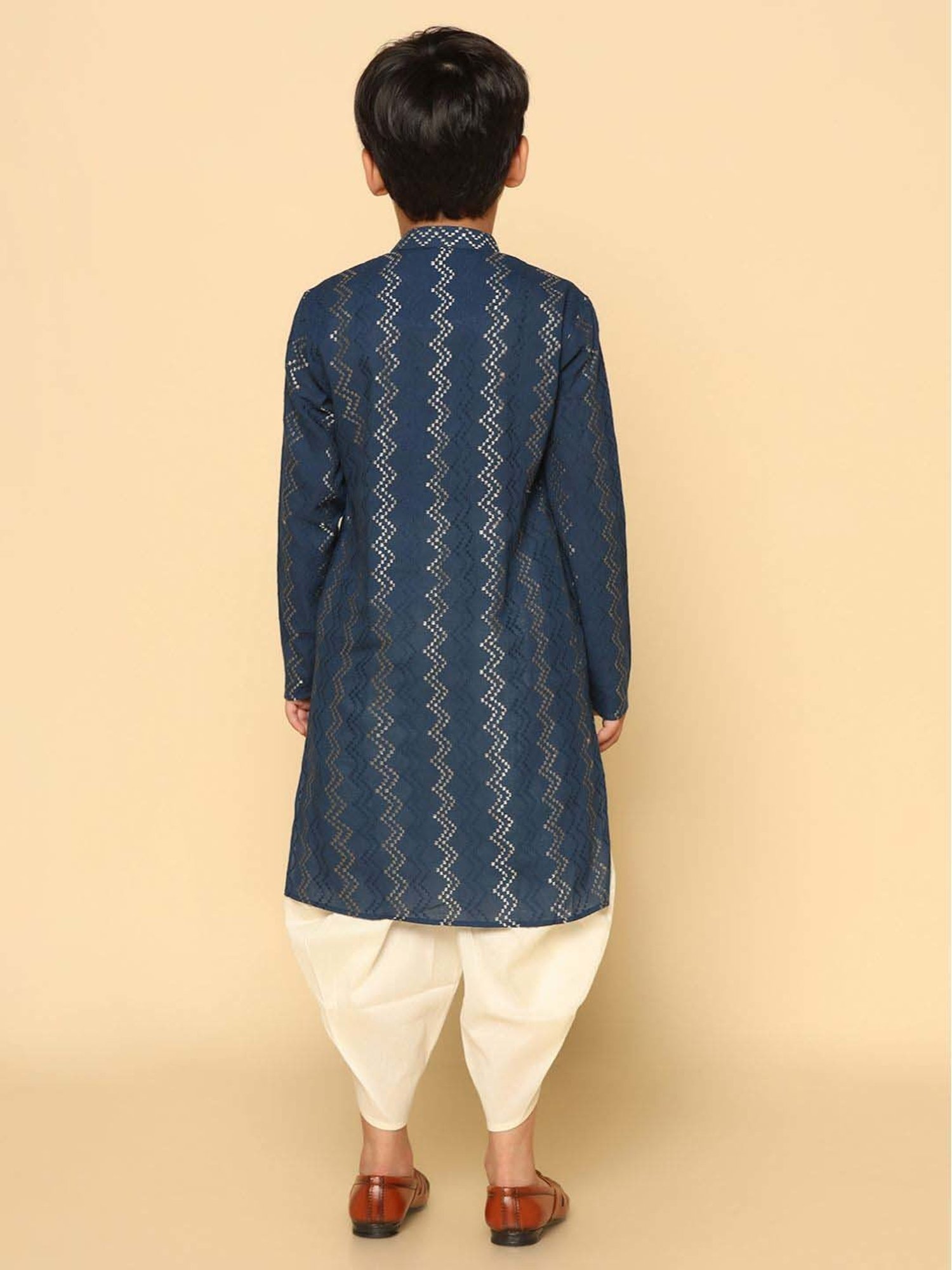 KISAH Kids Blue & White Embroidered Full Sleeves Kurta Set