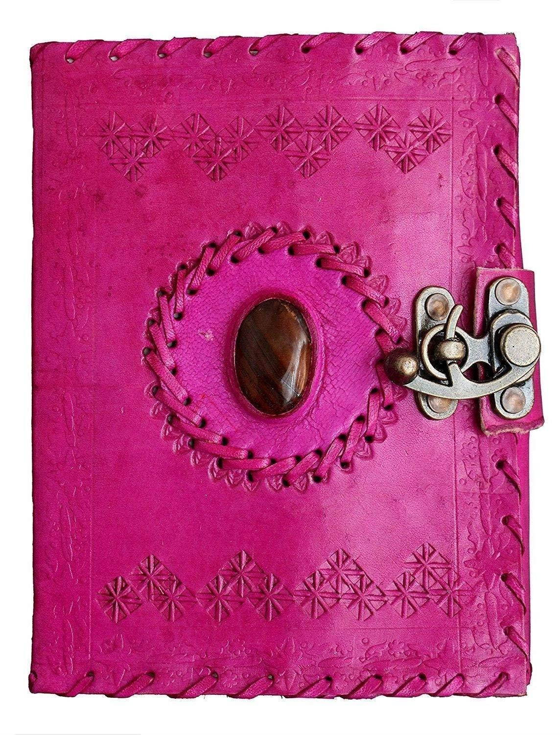 LEATHER JOURNAL Writing Notebook - Antique Handmade Leather Bound Daily Notepad For Men & Women Unlined Paper Medium 7 x 5 Inches, Best Gift for Art Sketchbook,Travel Diary & Notebooks (Pink)