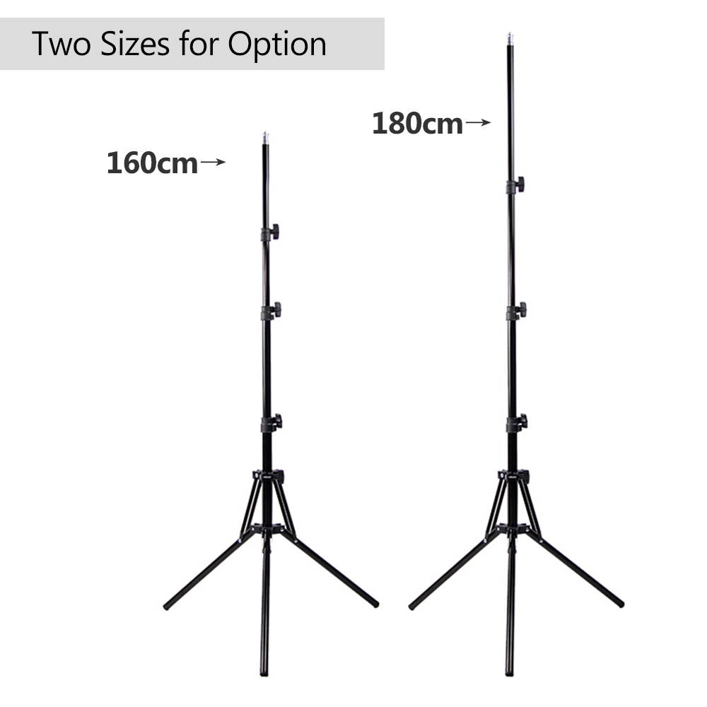 180cm Reverse Folding Leg Light Stand Tripod Adjustable Height Four Sections Heavy Duty Aluminum Alloy Material 1/4 Inches Screw for Photography LED Lights Phone Holder Tripod Head Softbox Black