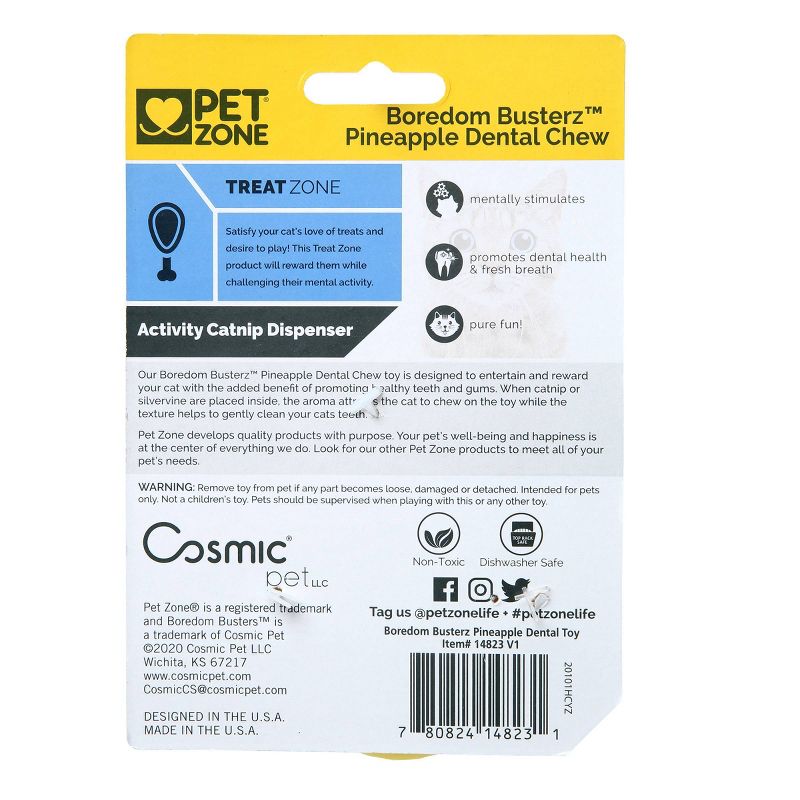 Pet Zone Boredom Busters Pineapple Dental Chew Cat Toy - Yellow