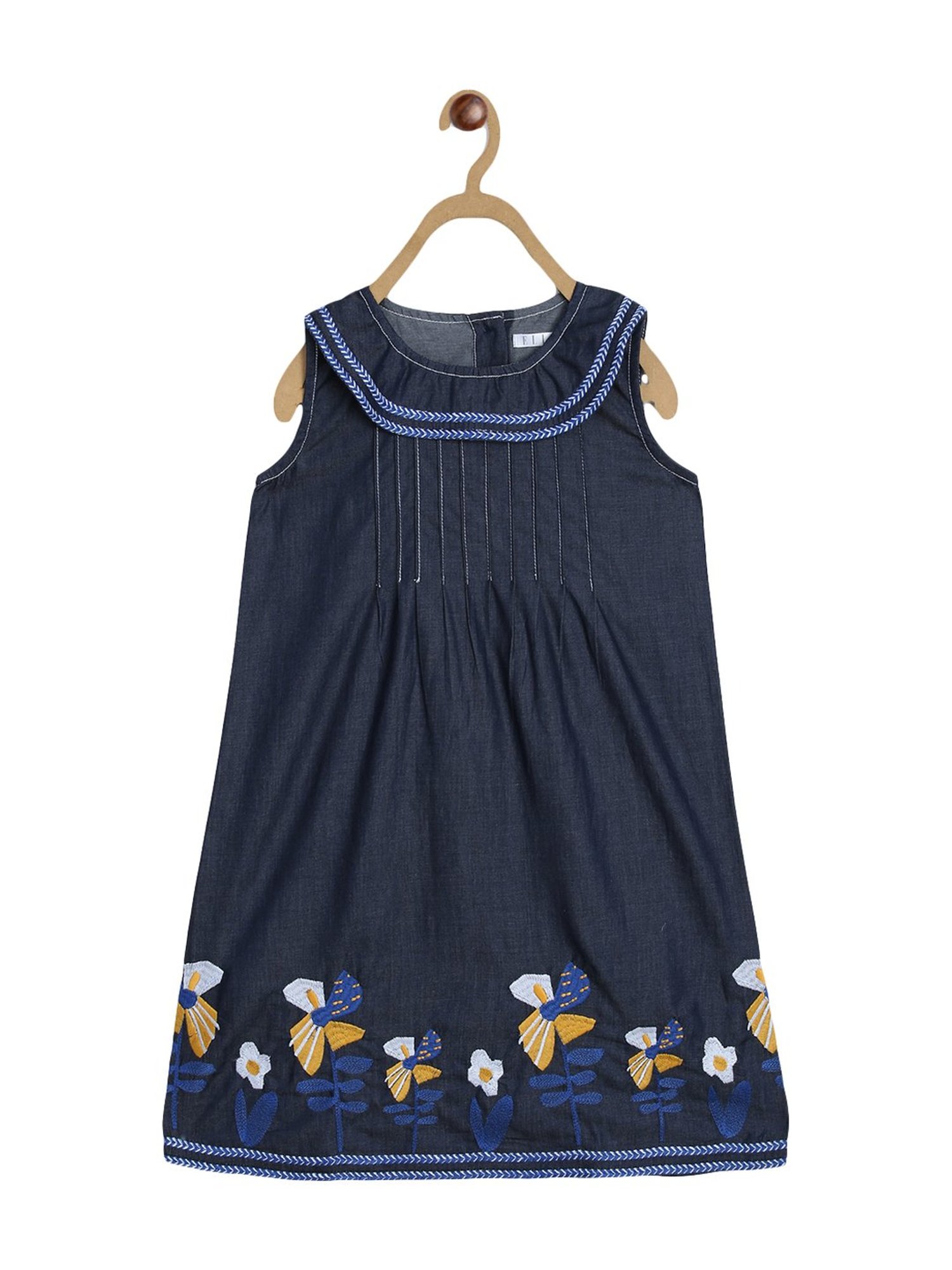 Elle Kids Indigo Cotton Patch Work Dress
