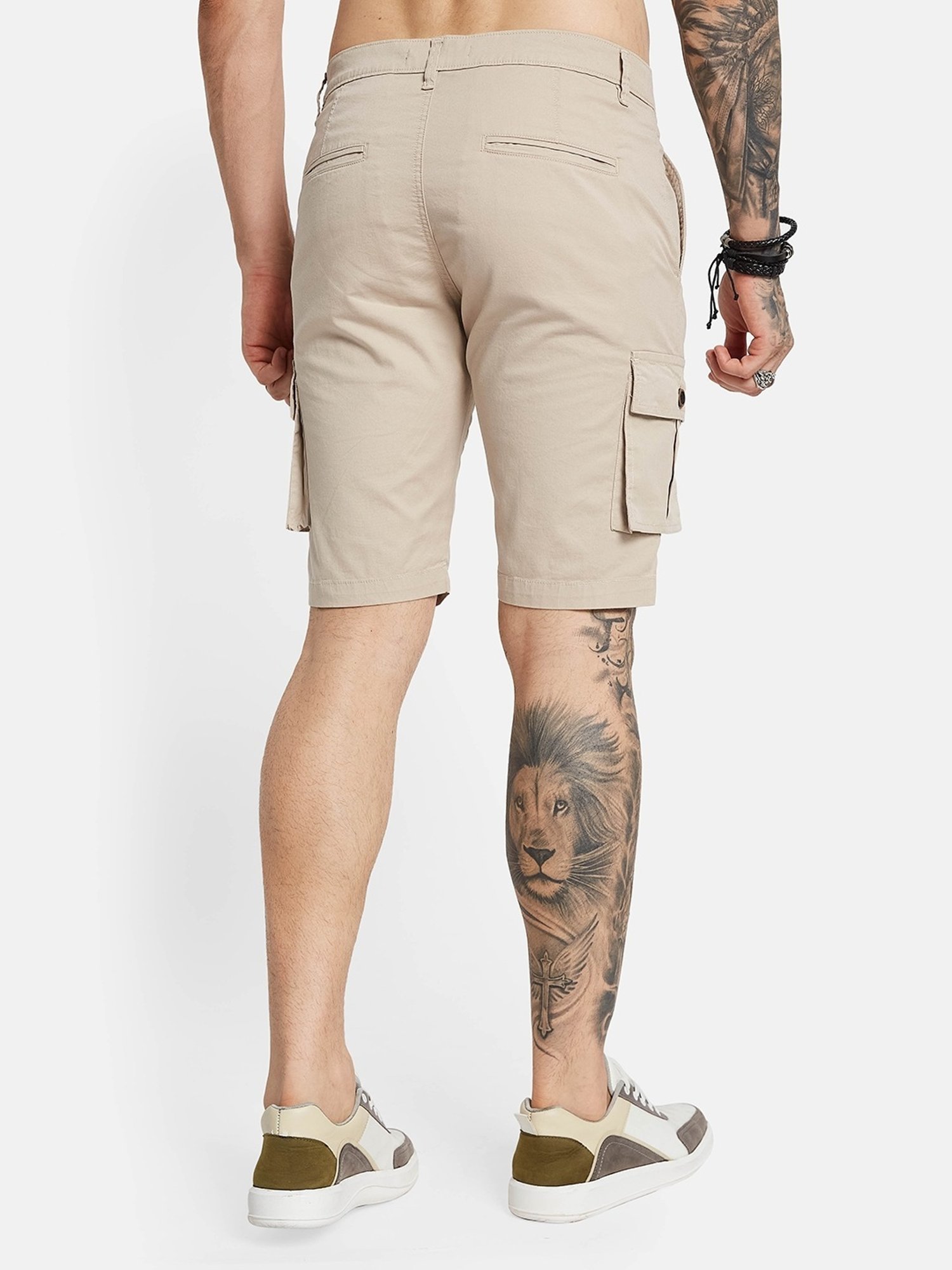 Octave Cream Cotton Regular Fit Cargo Shorts