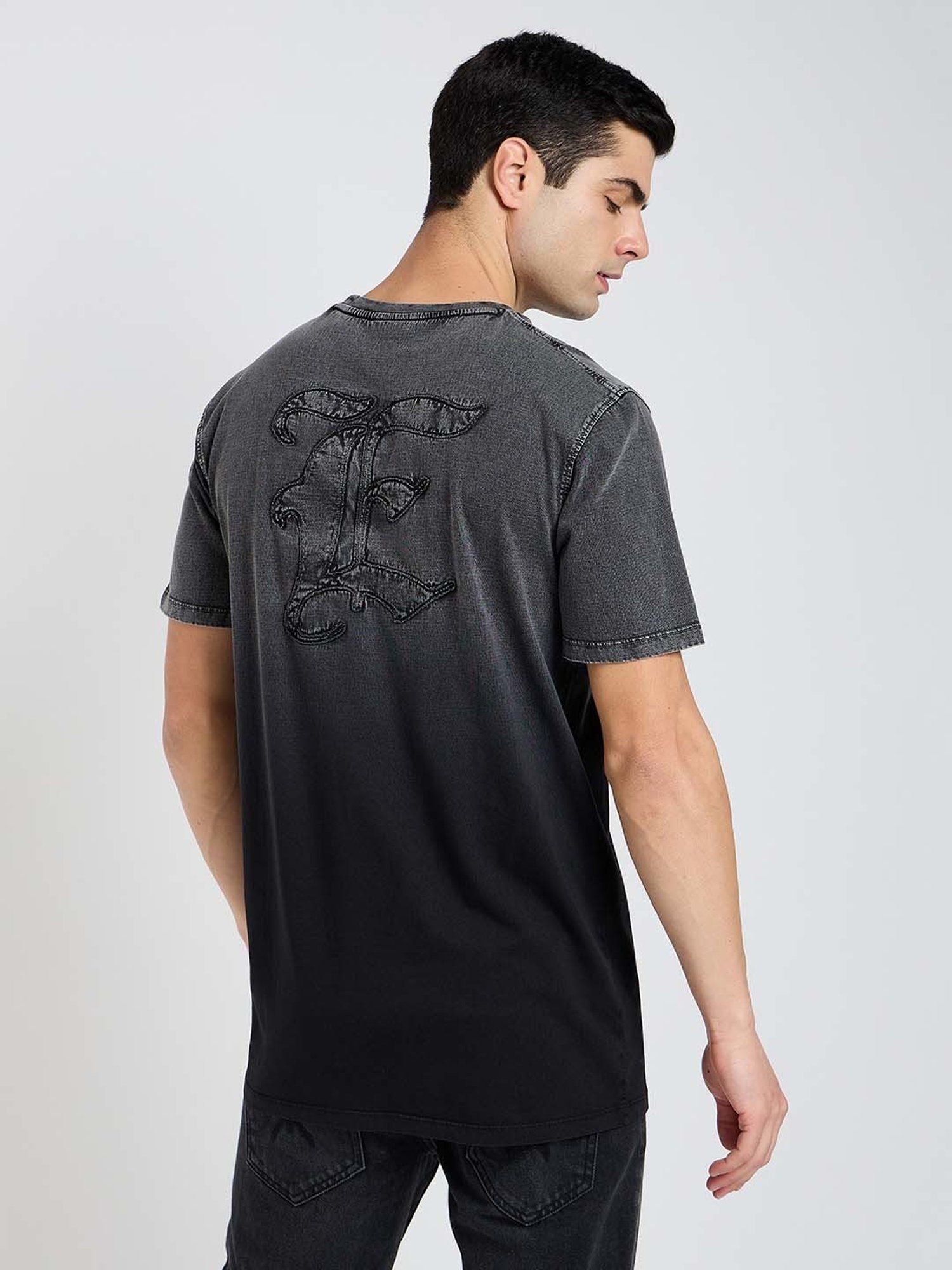 EDRIO Grey Regular Fit Self Design Crew T-Shirt