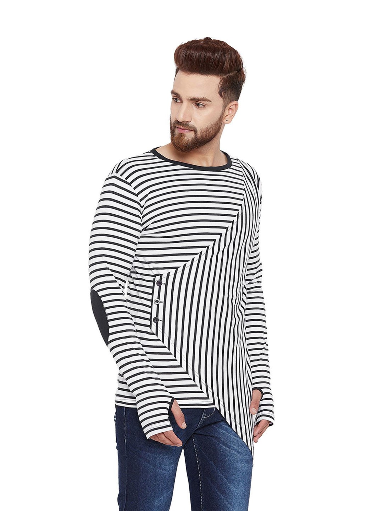 Hypernation White Striped Cotton T-Shirt