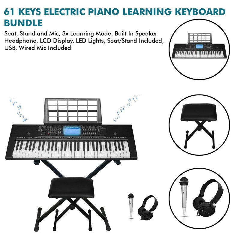 Technical Pro PIA6100 61 Key Electric Piano Learning Keyboard Bundle