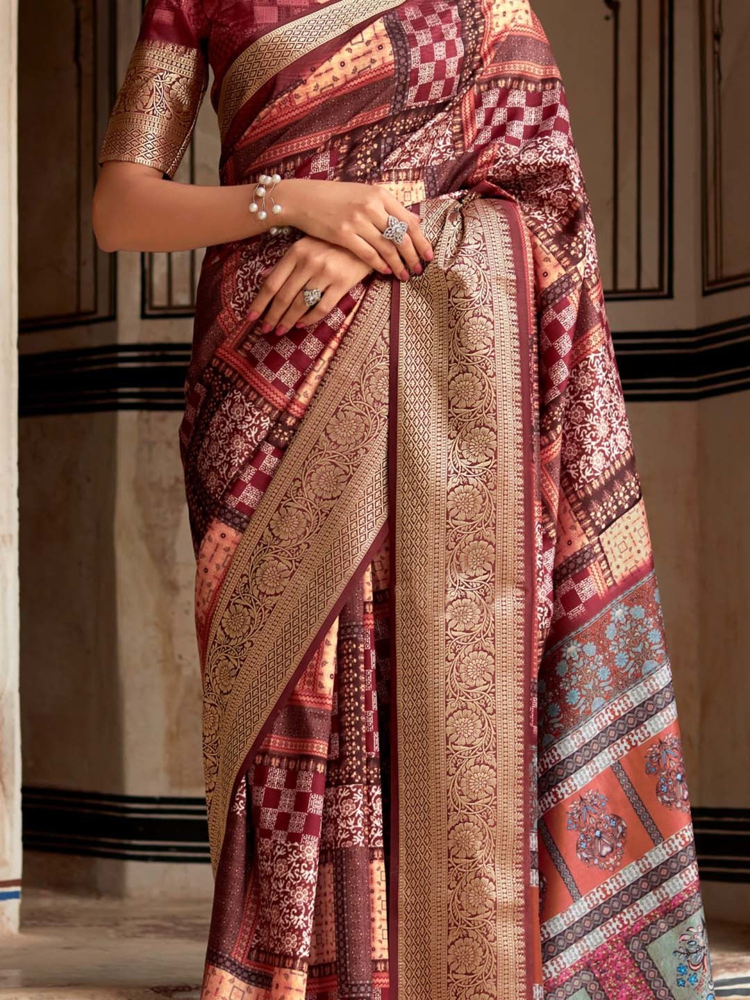 Saree Mall Purple Silk Printed Saree With Unstitched Blouse