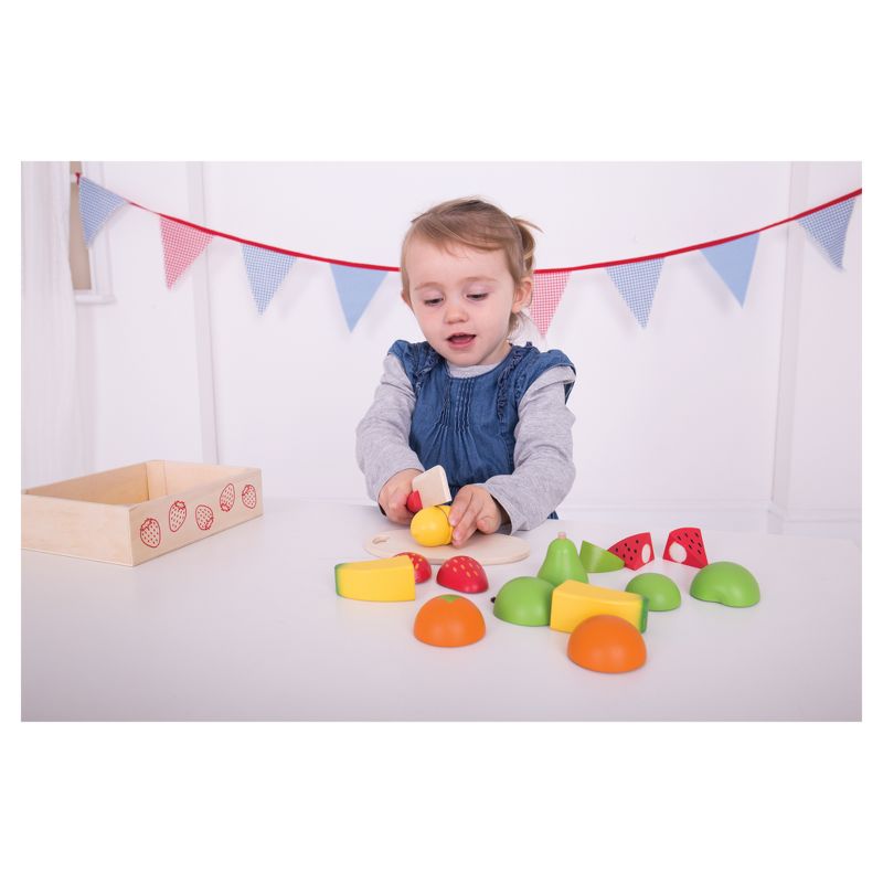 Bigjigs Toys Cutting Fruit Crate Wooden Role Play Toy Set of 18