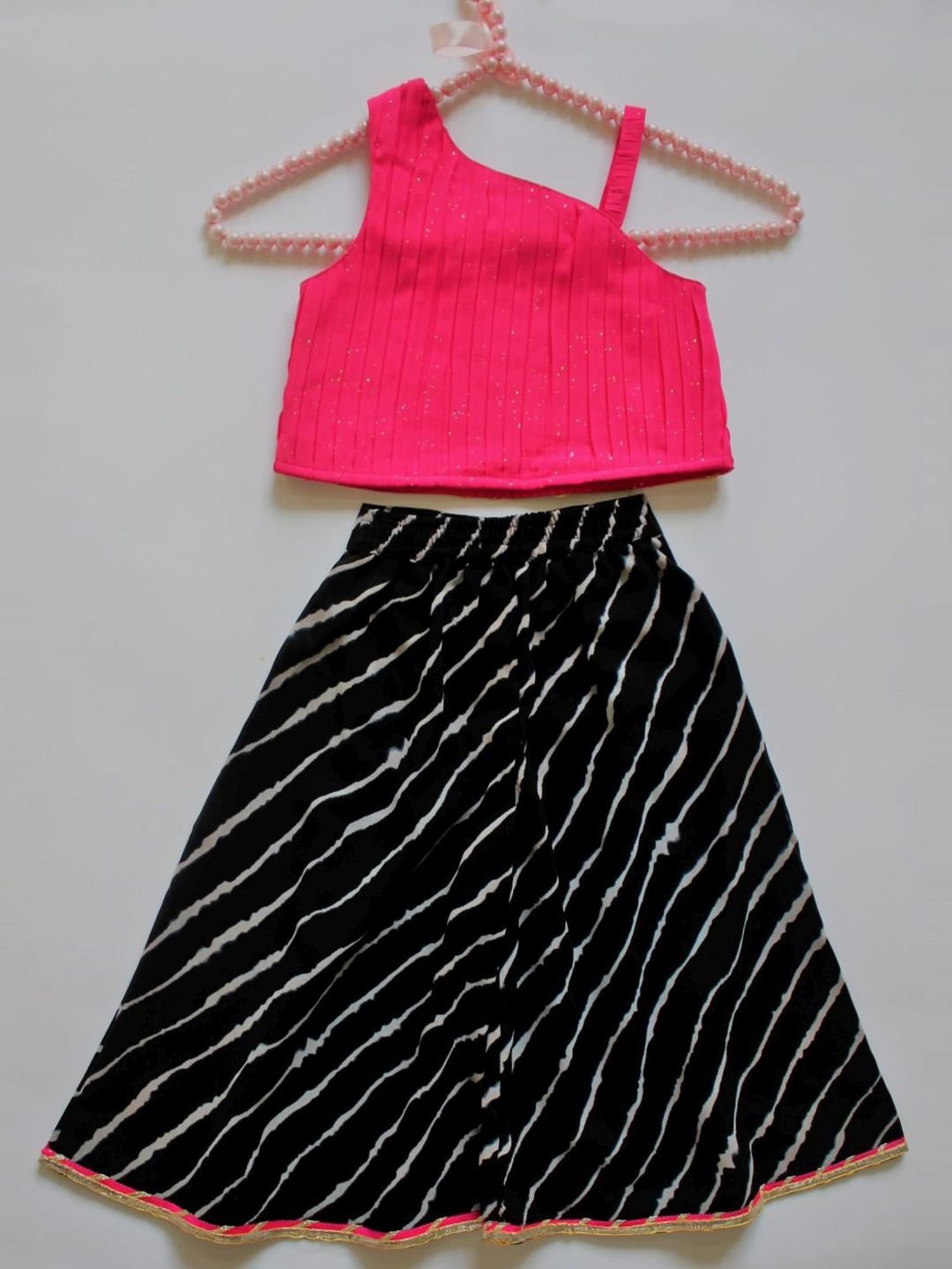 Many Frocks Kids Pink & Black Printed Top & Palazzo