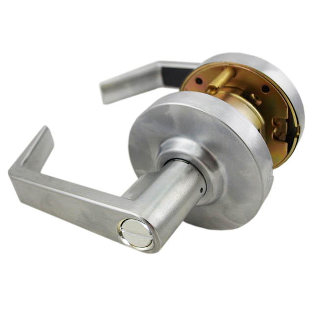Maxtech LKLE13012-26D Satin Chrome US26D Privacy Bed & Bath Grade 2 Commercial Cylindrical ADA Angled Lever Lockset