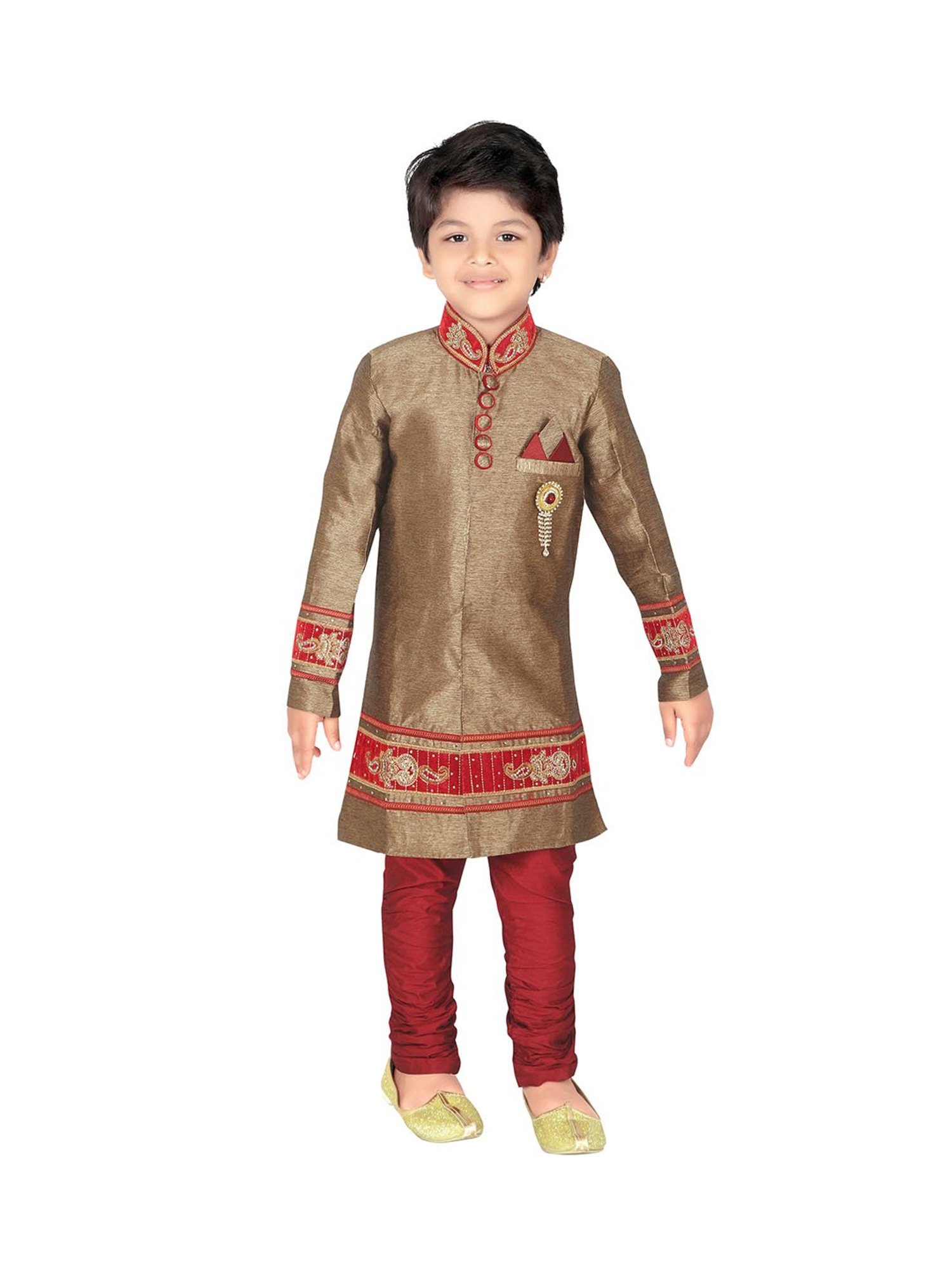 Ahhaaaa Kids Maroon & Beige Textured Kurta with Pyjamas