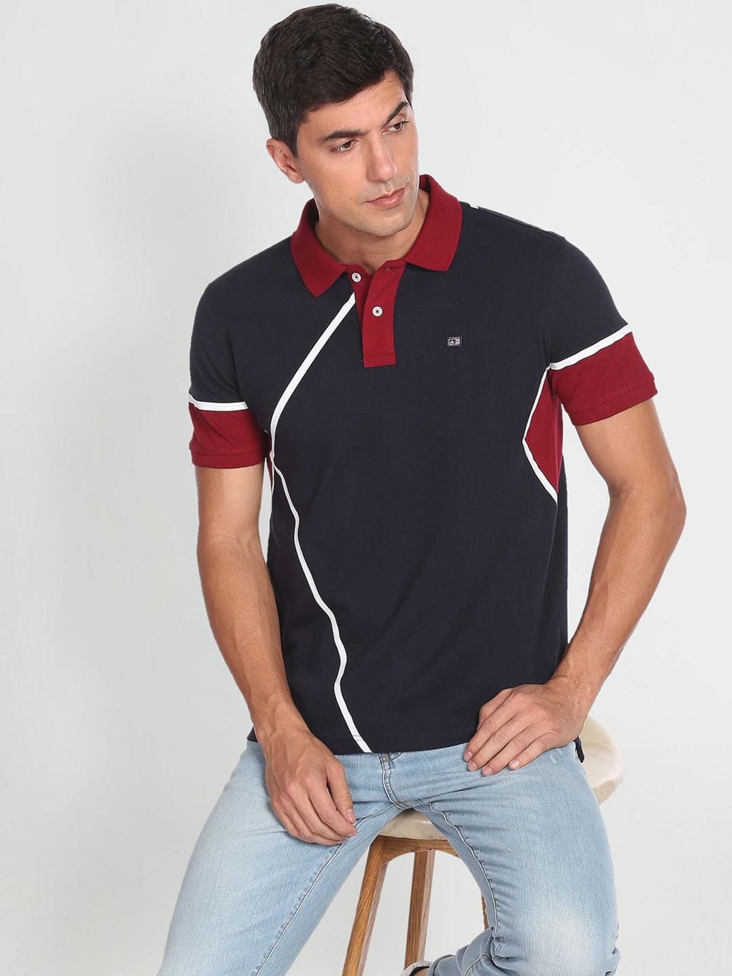 Arrow Sport Blue Cotton Regular Fit Printed Polo T-Shirt