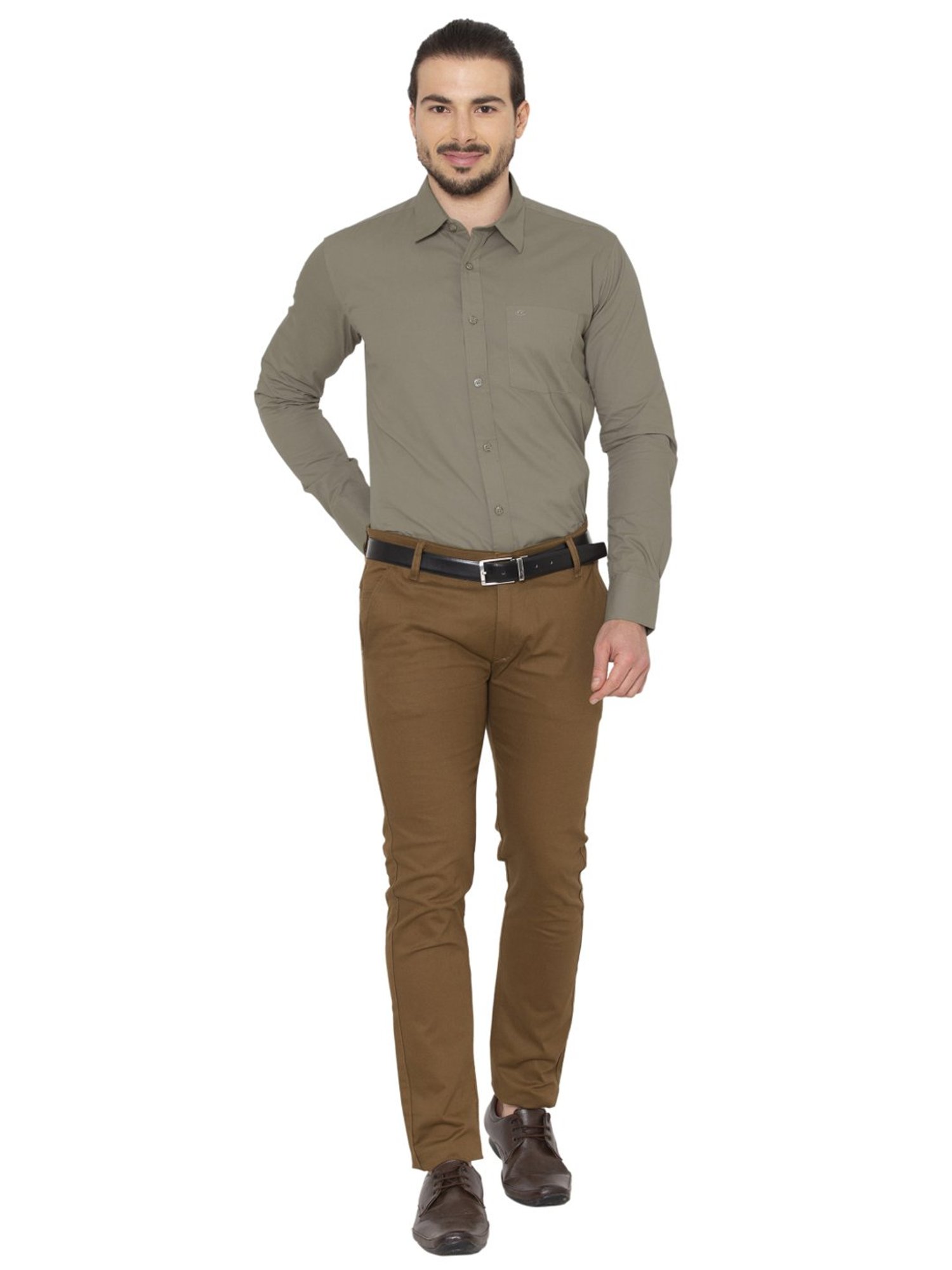 Allen Cooper Grey Cotton Regular Fit Shirts
