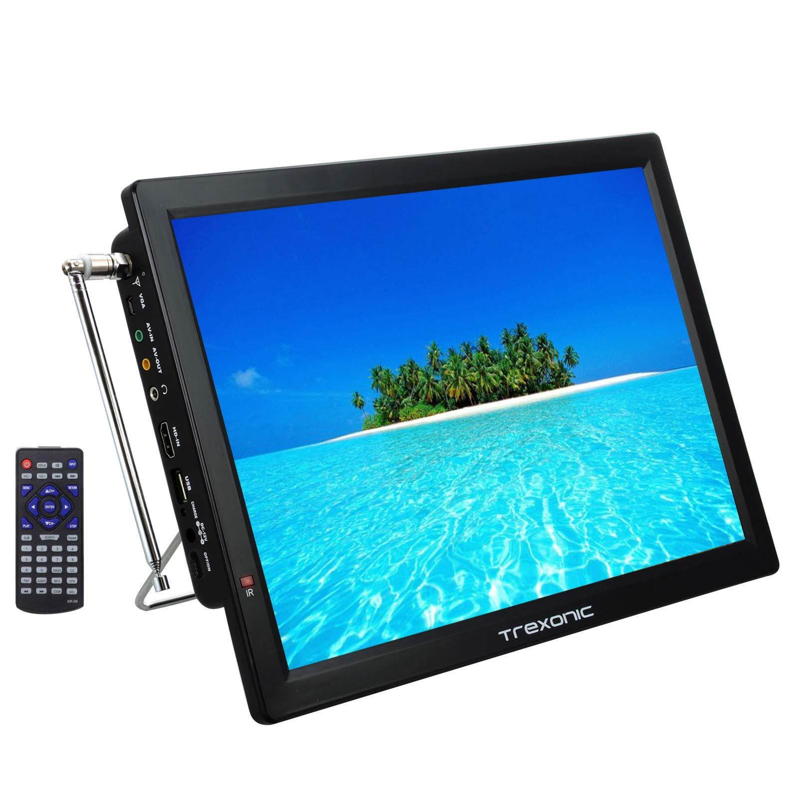 Trexonic Portable Rechargeable 14" LED TV with HDMI, SD/MMC, USB, VGA, AV in/Out and Built-in Digital Tuner