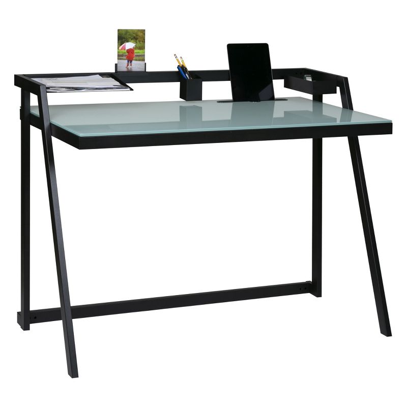 Tablet Desk Glass Desktop With Metal Frame Black - OneSpace