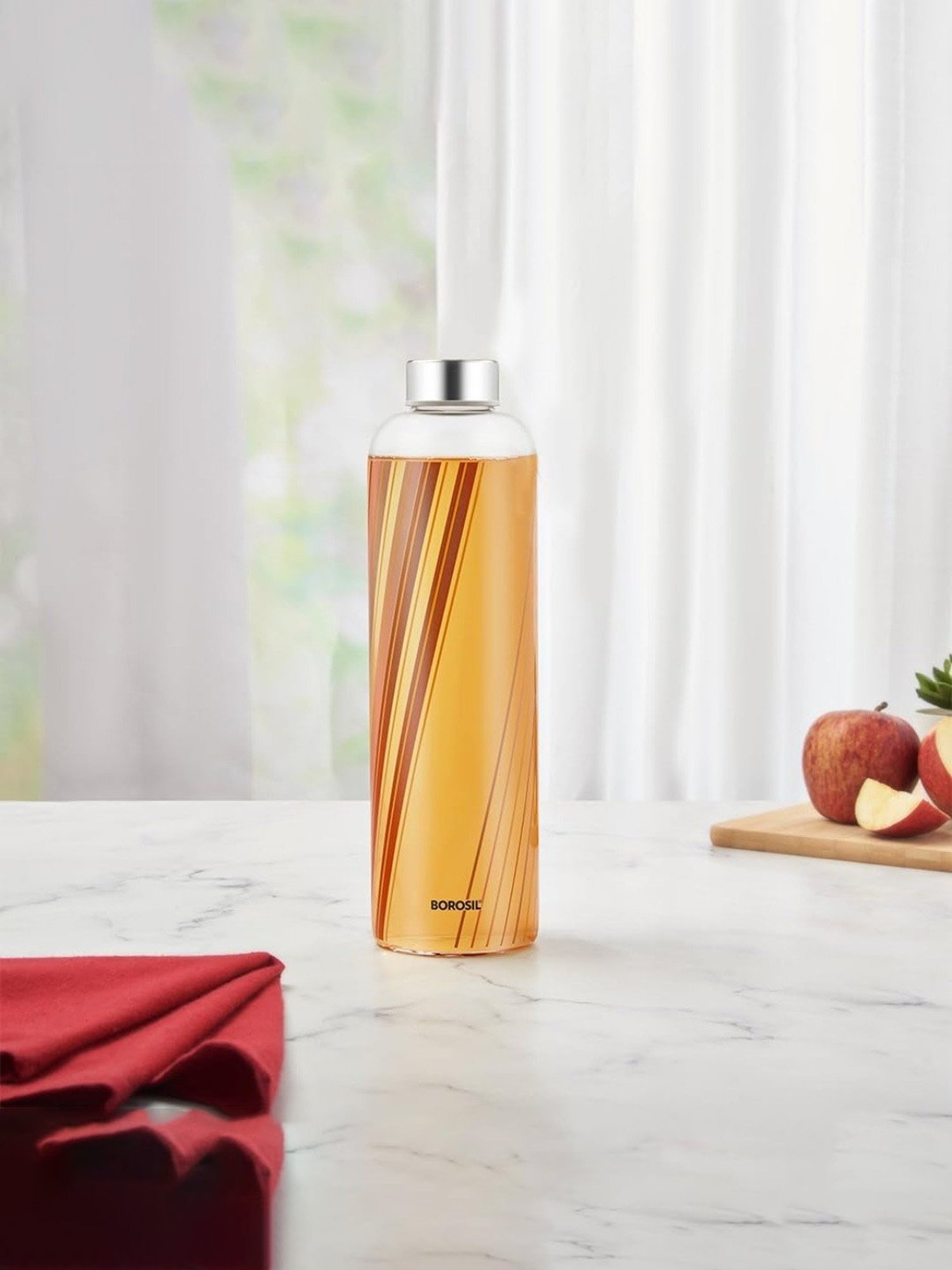 Borosil Water Bottle with Fridge Safe & Leakproof Set of 3 (Transparent, 1000 ml)