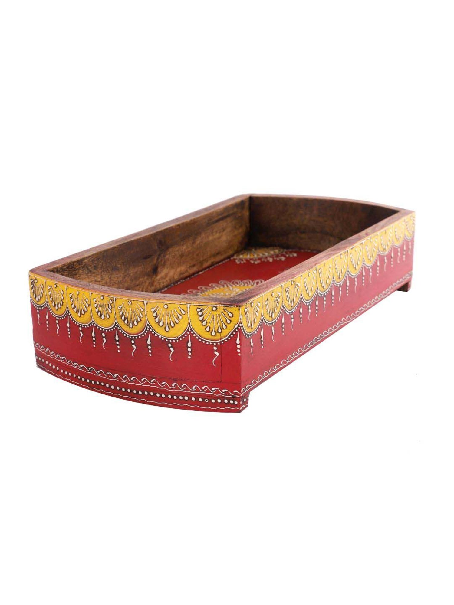 Aapno Rajasthan Red Wooden Serving Tray