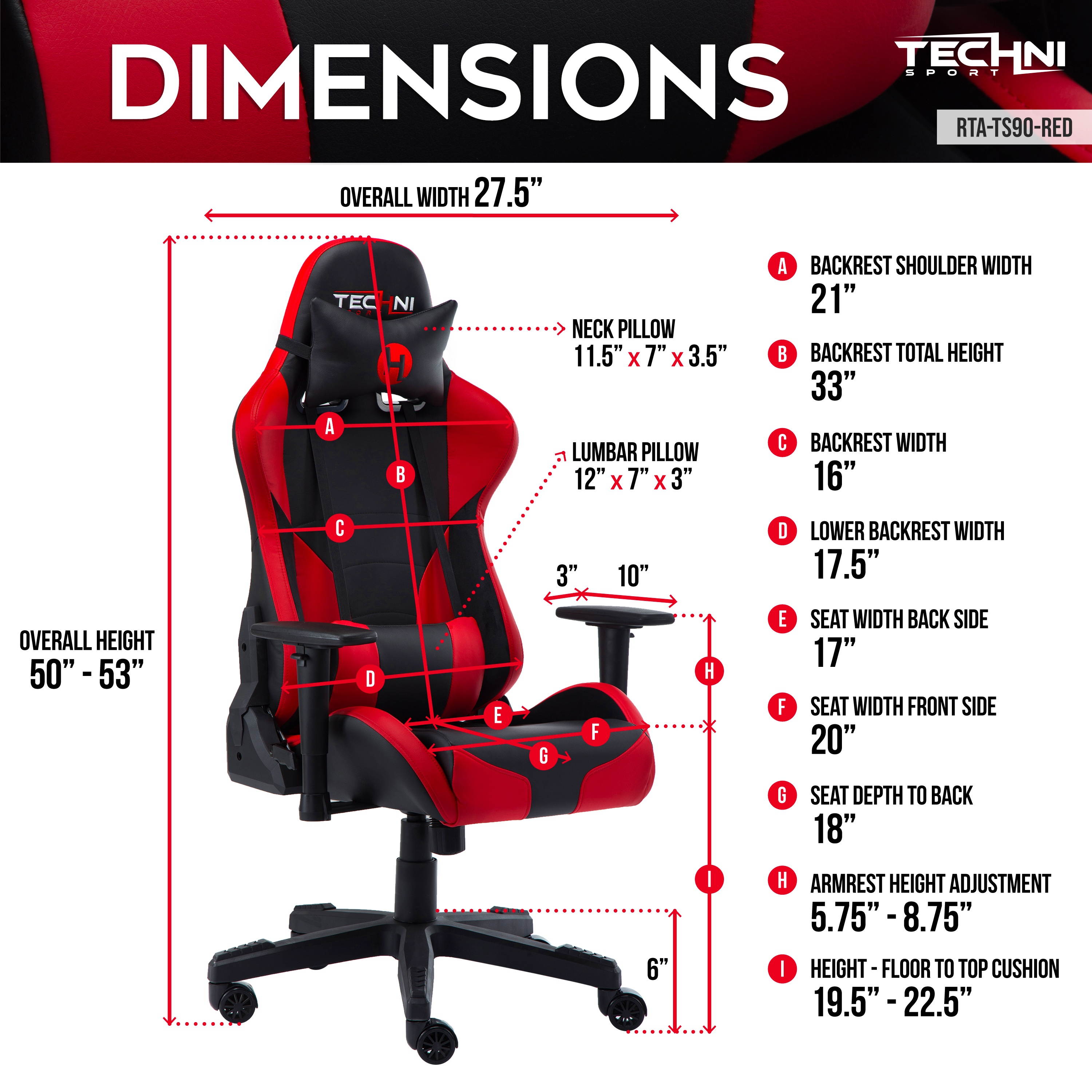 Techni Sport TS-90  Office-PC Gaming Chair, Red
