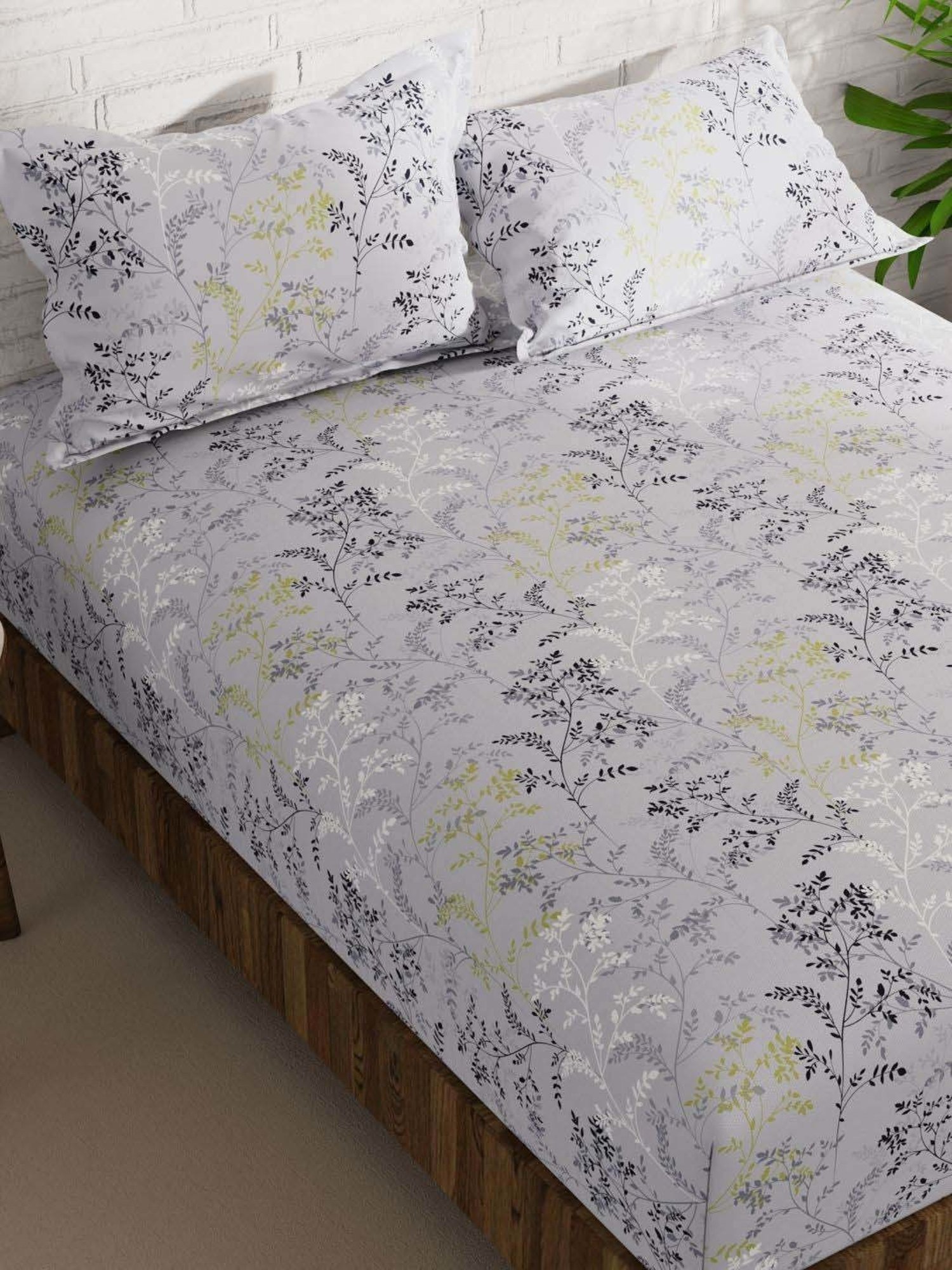 Bianca La-vogue Grey & Green Microfibre 152 TC Extra Smooth Double Size Bed Sheet with Pillow Cover